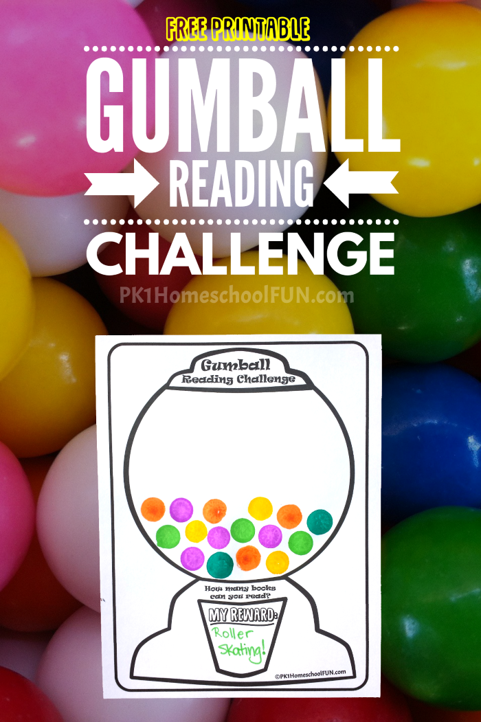 An easy summer reading challenge or all year reading goal, this printable gumball machine can be used to record number of books or number of chapters read.