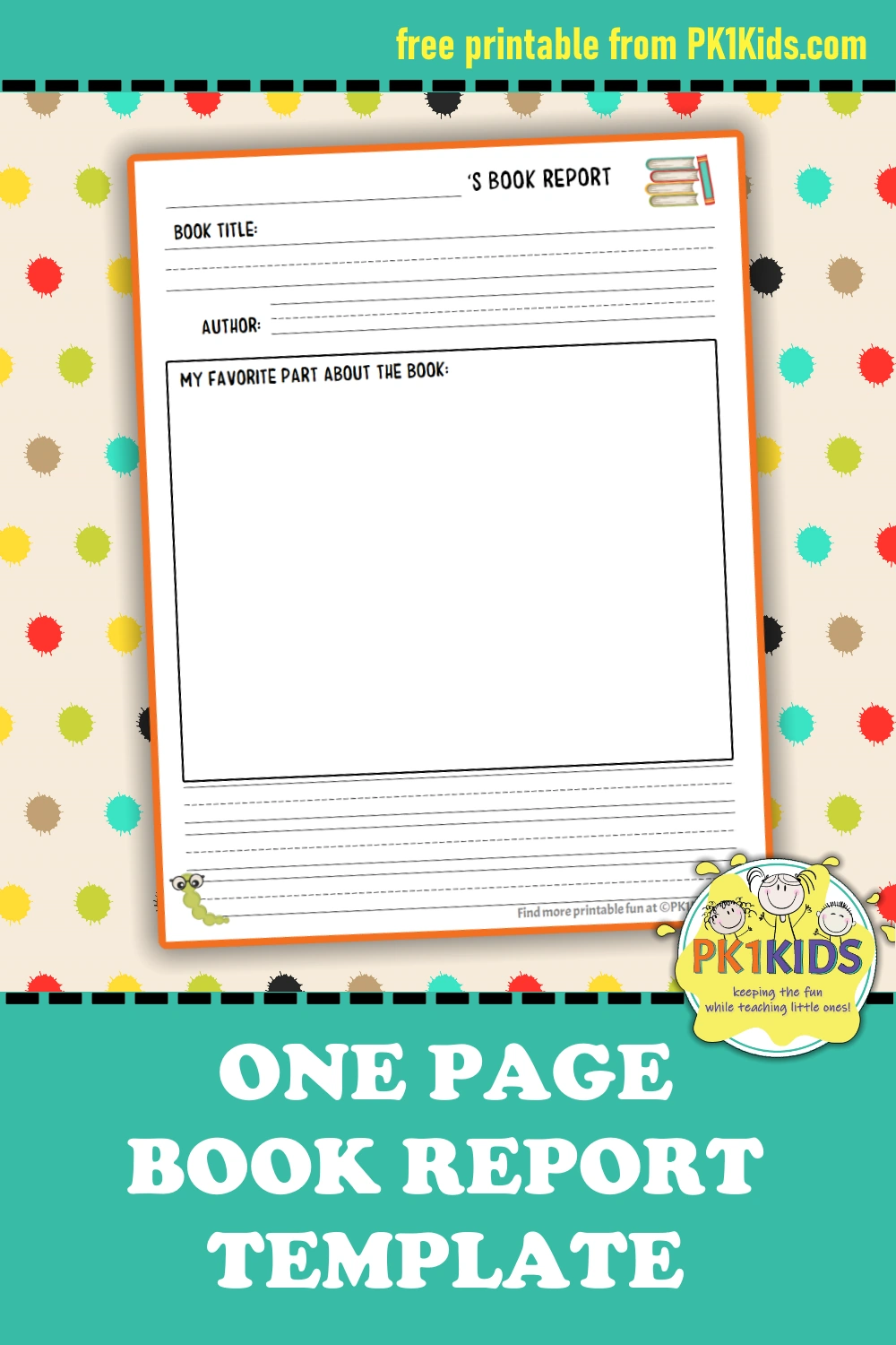 Simple one page book report for kindergarten