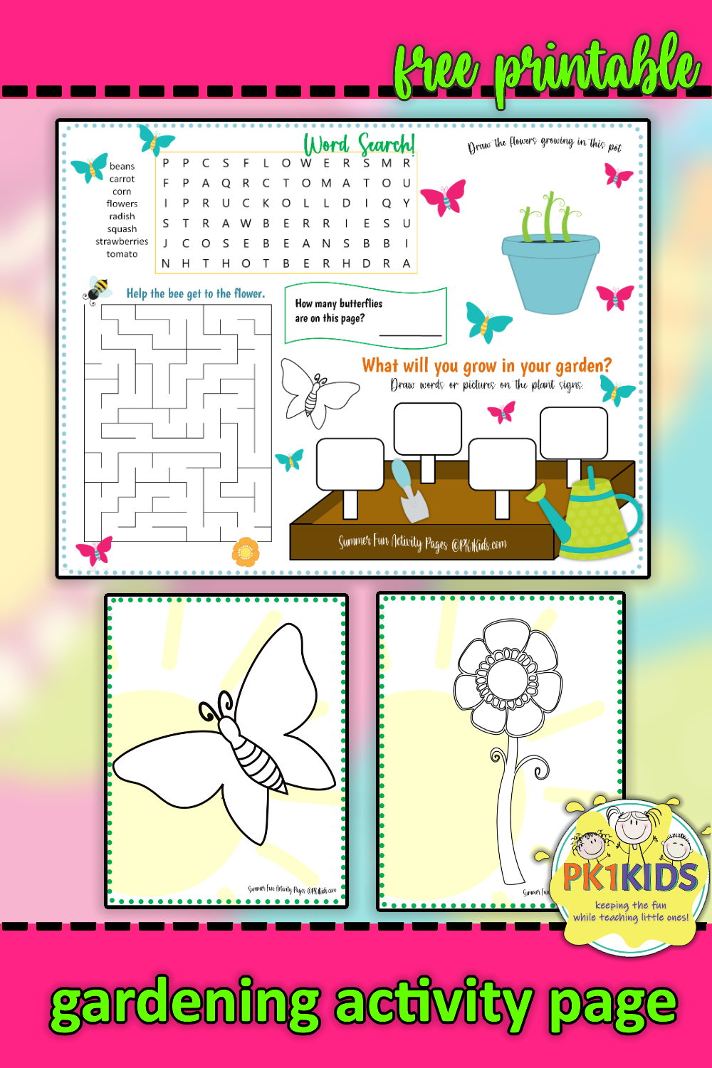 garden themed activity page