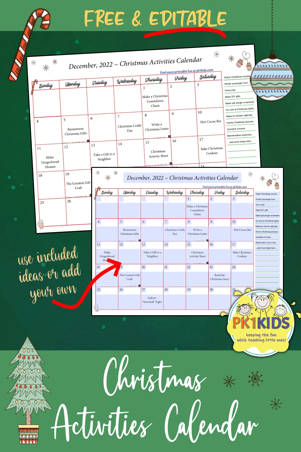 editable christmas activity calendar